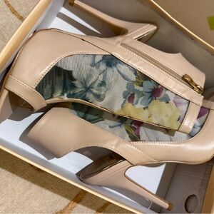 Yoki Beige Mesh Peep-Toe High Heel Booties